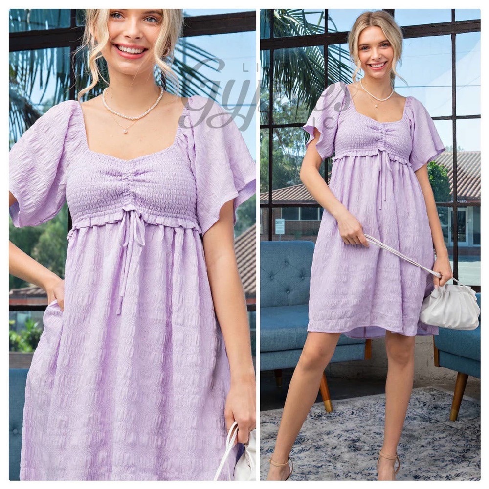 Lilac Mist Ruched Babydoll Dress - Picture 2 of 16